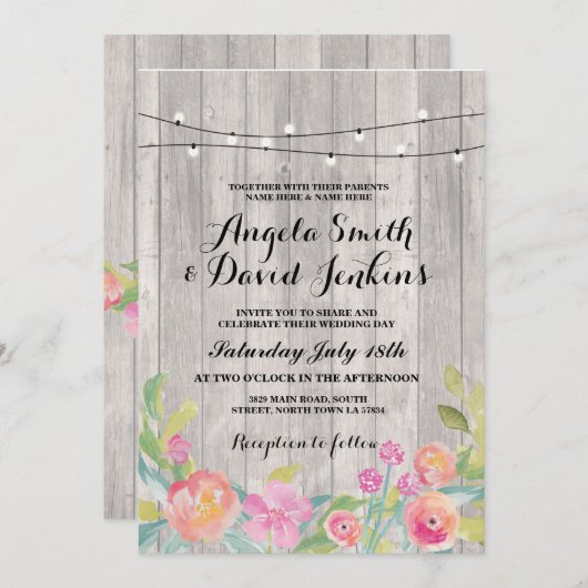 フローラ結婚式招待状素朴木製糸灯 招待状 (正面/裏面)