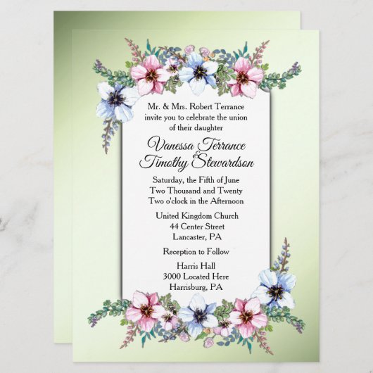 フローラ結婚式招待状緑 招待状 (正面/裏面)