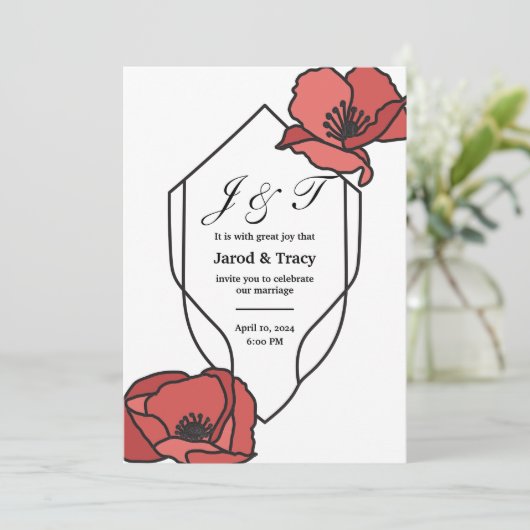フローラ結婚式招待状赤とピンクのケシ 招待状 (スタンド正面)