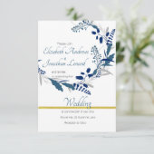 フローラ結婚式招待状金ゴールドと青 招待状 (スタンド正面)