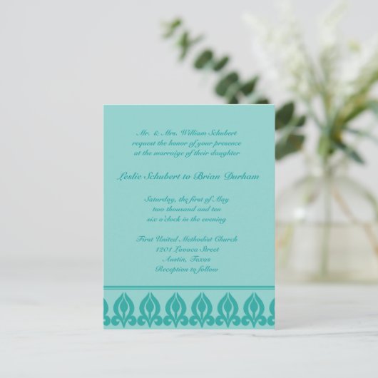 フローラ結婚式招待状-ティール（緑がかった色）/ティール（緑がかった色） インビテーションポストカード (スタンド正面)