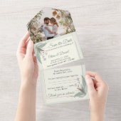 フローラ結婚式招待状 – 写真の日付を保存 オールインワン招待状 (貼ってはがせる)