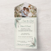 フローラ結婚式招待状 – 写真の日付を保存 オールインワン招待状 (内側)