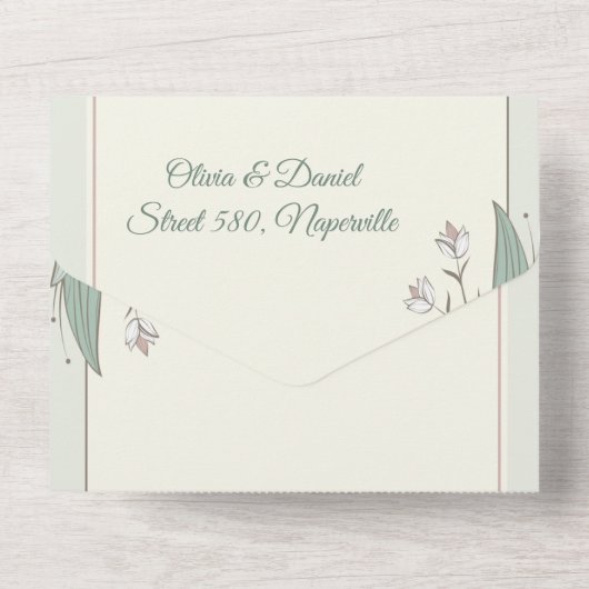 フローラ結婚式招待状 – 写真の日付を保存 オールインワン招待状 (裏面)