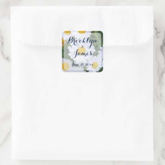 フローラ結婚式用シールと白デイジー スクエアシール (バッグ)