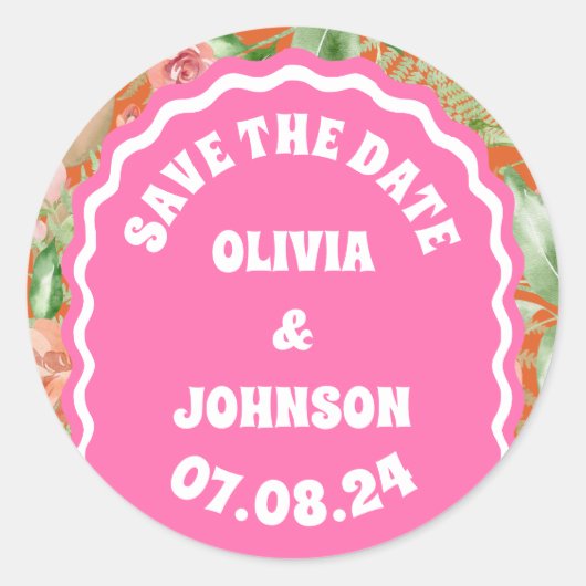 フローラ結婚Arch's Date日付を保存オレンジ ラウンドシール (正面)