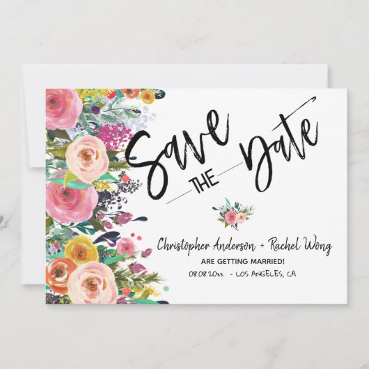フローラ結婚BohoのScript Photo Save the Date 招待状 (正面)