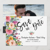 フローラ結婚BohoのScript Photo Save the Date 招待状 (正面/裏面)