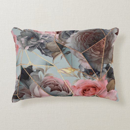 フローラ結晶ジオメトリ、水色ライト背景 アクセントクッション (正面)