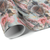 フローラ結晶ジオメトリ、水色ライト背景 ラッピングペーパー (ロールコーナー)