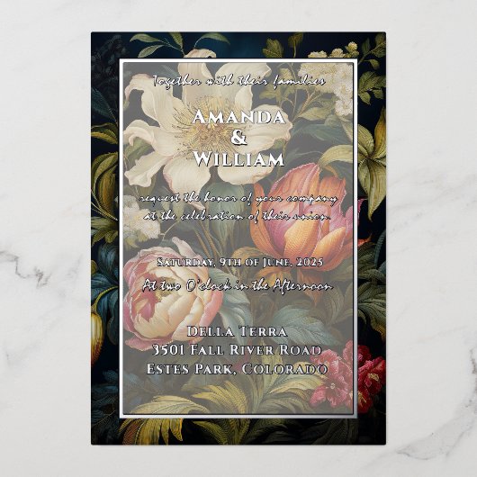 フローラ絵を描オランダの17位18セント。ウェディング 箔招待状 (正面)