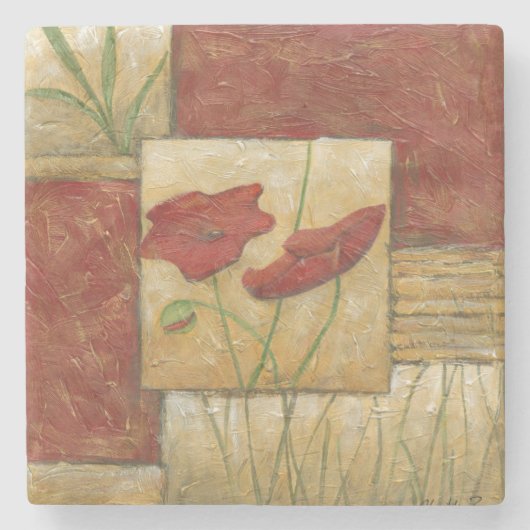 フローラ絵画と可視ブラシストローク ストーンコースター (正面)