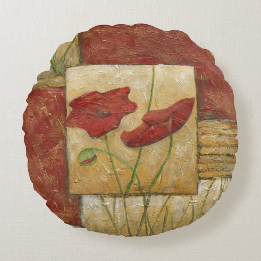 フローラ絵画と可視ブラシストローク ラウンドクッション (正面)