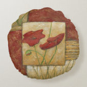 フローラ絵画と可視ブラシストローク ラウンドクッション (裏面)