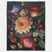 フローラ絵画ブーケの背景（暗） フリースブランケット (正面)