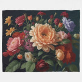 フローラ絵画ブーケの背景（暗） フリースブランケット (正面(横))