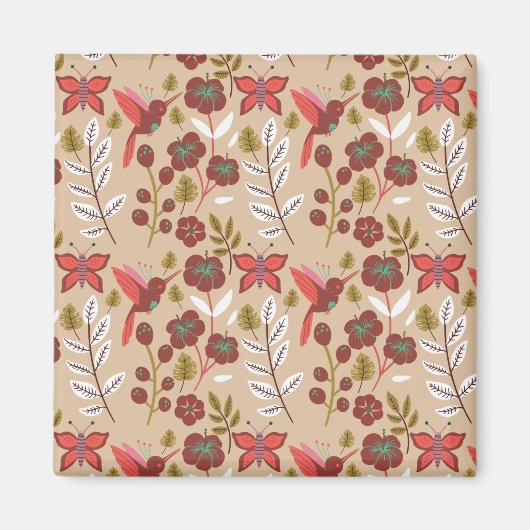 フローラ継ぎ目なし花鳥、蝶 マグネット (正面)