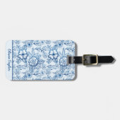 フローラ継ぎ目なし青パーソナライズされた白 ラゲッジタグ (正面横)
