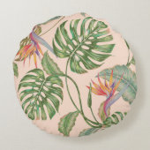 フローラ継ぎ目のないヴィンテージの熱帯性背景 ラウンドクッション (裏面)