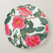 フローラ継ぎ目のない模様の赤い椿の花 ラウンドクッション (裏面)