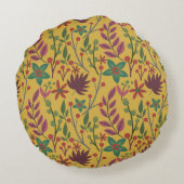 フローラ継ぎ目のない黄色い花葉と ラウンドクッション (裏面)