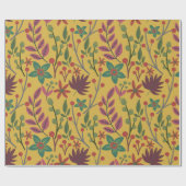 フローラ継ぎ目のない黄色い花葉と ラッピングペーパー (フラット)