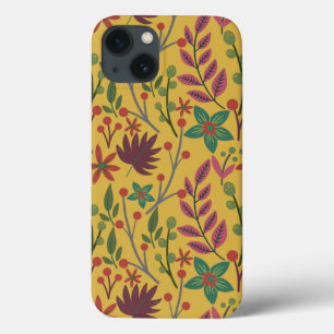 フローラ継ぎ目のない黄色い花葉と iPhone 13ケース
