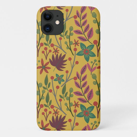 フローラ継ぎ目のない黄色い花葉と Case-Mate iPhoneケース (裏面)