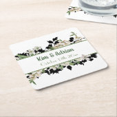 フローラ緑と白 スクエアペーパーコースター (アングル)