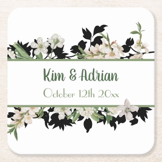 フローラ緑と白 スクエアペーパーコースター (正面)