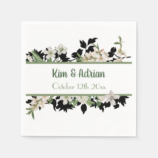 フローラ緑と白 スタンダードカクテルナプキン (正面)