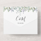 フローラ緑のスクリプト結婚モノグラム オールインワン招待状 (裏面)