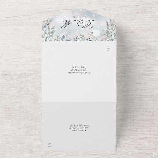 フローラ緑地カスケードエレガント冬の結婚式 オールインワン招待状 (外側)