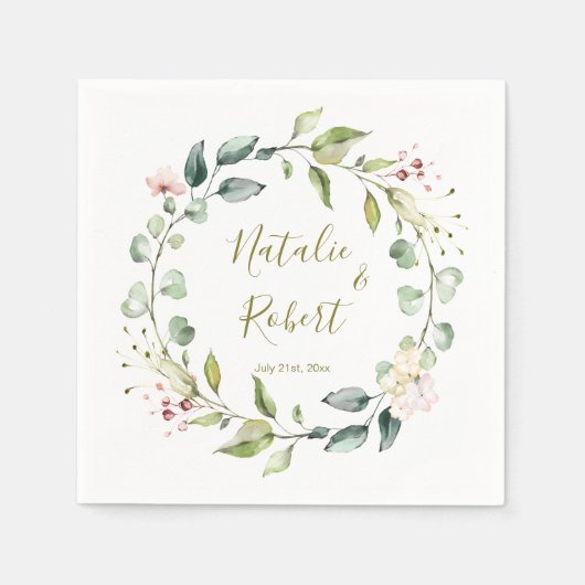 フローラ緑結婚リース スタンダードカクテルナプキン (正面)