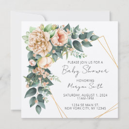 フローラ緑色幾何学赤ちゃんシャワー招待状 招待状