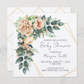 フローラ緑色幾何学赤ちゃんシャワー招待状 招待状 (正面/裏面)
