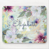 フローラ緑金ゴールド水色モノグラム名ヴィンテージ マウスパッド (正面)