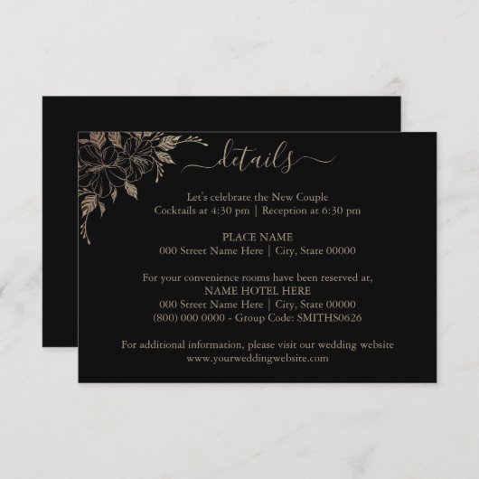 フローラ線の結婚詳細挿入カード エンクロージャーカード (正面/裏面)