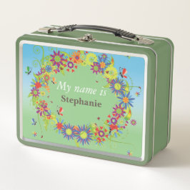 フローラ縁どカラフルの花虫をパーソナライズ メタルランチボックス