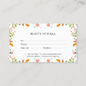 フローラ縁どギフト券テンプレート 名刺 (裏面)