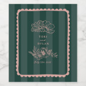 フローラ縁どスクロストライプグ結婚 ワインラベル (シングルラベル)