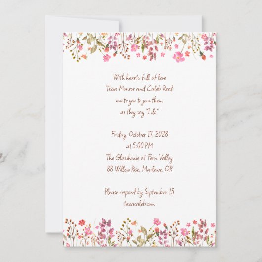 フローラ縁どピンクガーデン手書き結婚の 招待状 (正面)