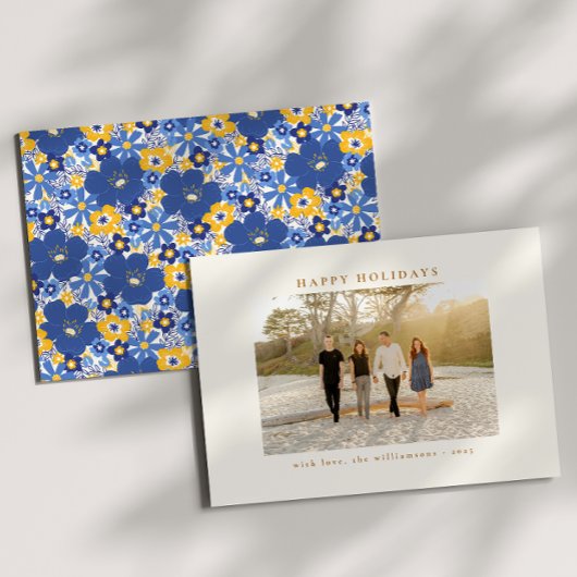 フローラ縁どファミリーフォトブルーイエローカスタム シーズンカード