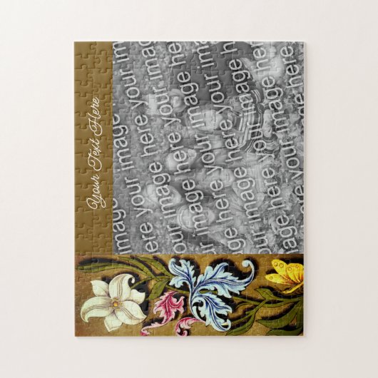 フローラ縁どフパーソナライズされたレームの写真の追加 ジグソーパズル (縦)