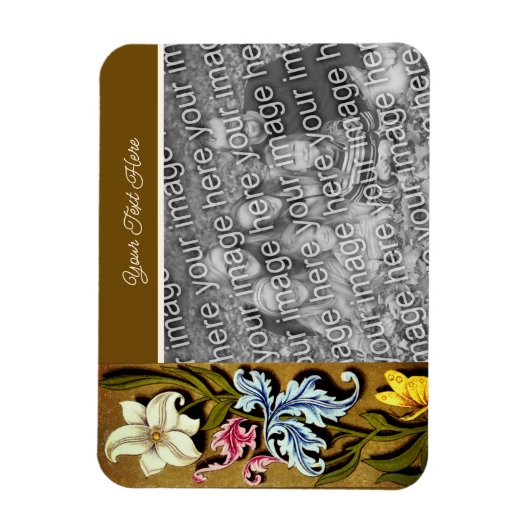 フローラ縁どフパーソナライズされたレームの写真の追加 マグネット (縦)