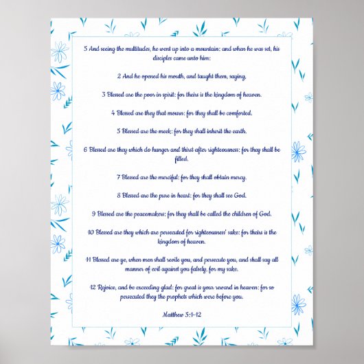 フローラ縁ど聖なる書物、 経典ポスターMatthew 5:1:12 kJV ポスター (正面)