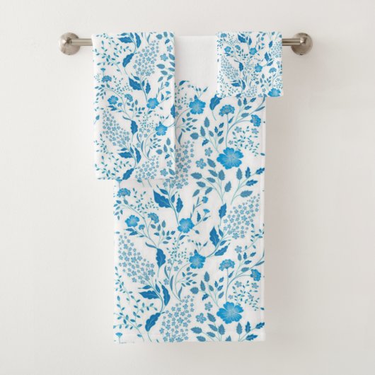 フローラ縁ど花と葉の白い背景 バスタオルセット (インサイチュ)