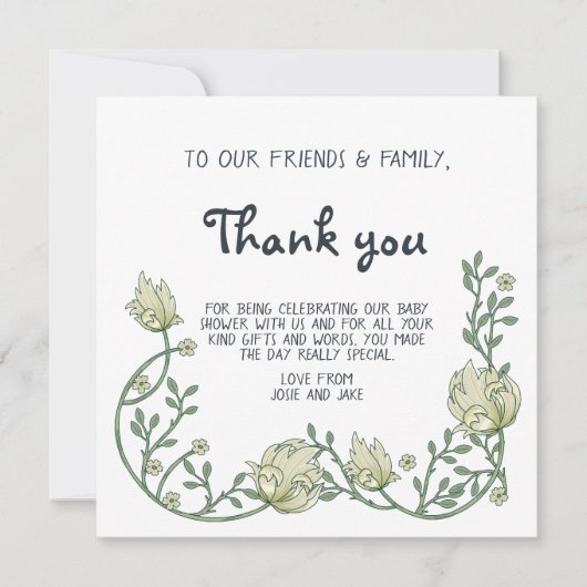 フローラ縁ど赤ちゃんシャワーサンキューカード 招待状 (正面)