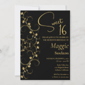 フローラ縁ど金ゴールドスウィート16招待状 招待状 (正面)