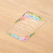 フローラ縁ど金ゴールド白イスラム結婚教徒 アクリル招待状 (レイダウン)